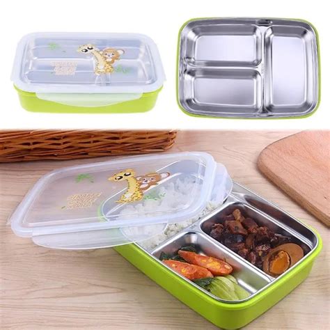 Buy 3 Grid Rectangle Stainless Steel Lunch Box
