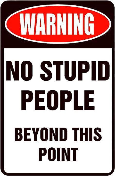 Metal Tin Signs Vintage Funny Wall Decor Warning No Stupid People Beyond This Point Retro