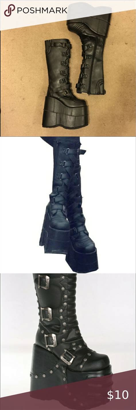 Huge Iso Demonia Stack 308 317 318 Womens Leather Ankle Boots Lace Ankle Boots Black Heel Boots
