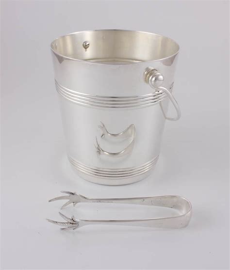 Christofle Gallia France Silver Plate Ice Bucket Pail With Ice Tongs