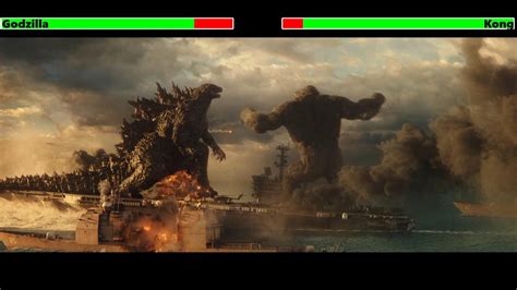 Godzilla Vs Kong Aircraft Carrier Fight With Healthbars Youtube