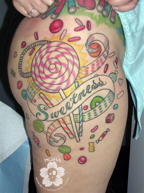 A Sweet Tattoo For A Client Who Loves Her Candy Misha Candy Tattoo Sweet Tattoos