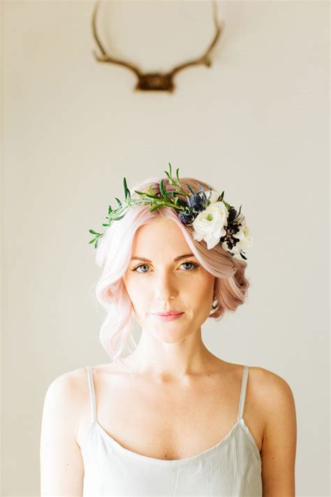 Pale Pink Hair With Floral Crown Wedding Hairstyles And Makeup Summer