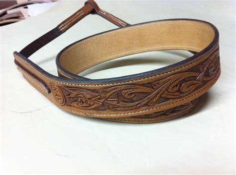 Hand Crafted Banjo Strap Double And Stitched Leather Hand Carved By Nay