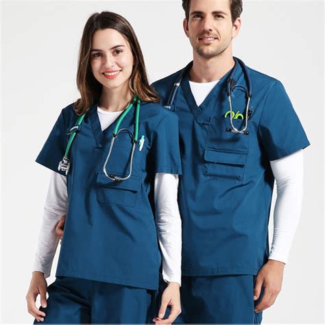 Women Men Medical Scrubs Nurse Uniform Hospital Workwear Clothes V Neck Solid Color Top And Pant