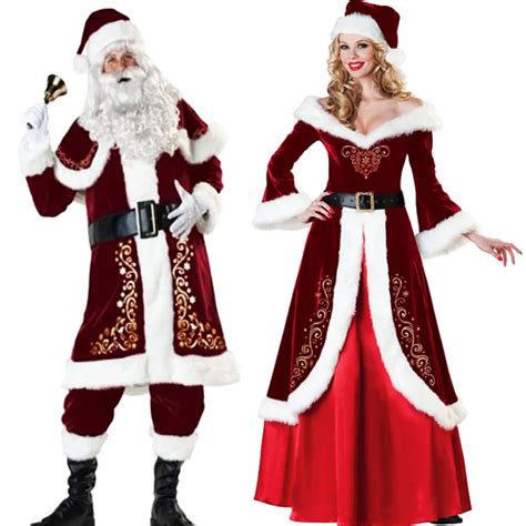 Plus Size Couple Santa Claus Costume Masquerade Party Christmas Uniform Fo Couple High Quality