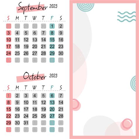 Kalender 2023 Vertikal September Dan Oktober Dengan Gaya Abstrak