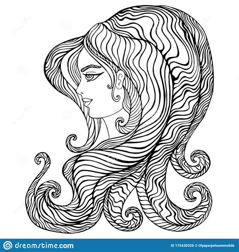 Fantastic Surreal Girl With Wave Hair Adult Coloring Page