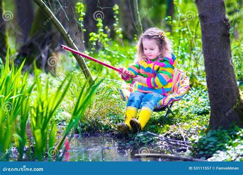 Little Girl Fishing In A Forest Stock Image Image Of Baby Nature