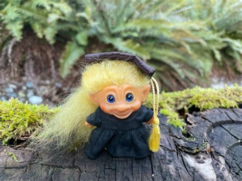 1960s 3 Vintage Scandia House Troll Doll In Graduation Outfit Blue