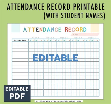 Editable Homeschool Attendance Sheet Teacher Log Digital Tracker