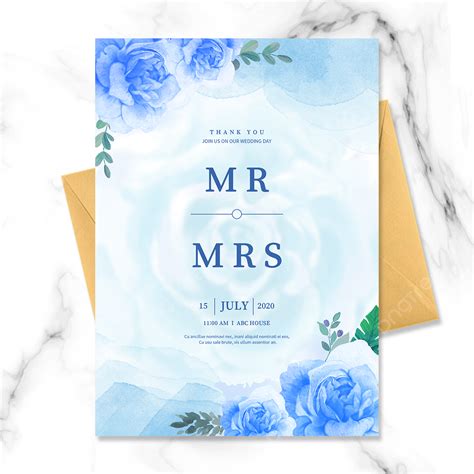 Elegant Watercolor Blue Flowers Wedding Invitation Template Download On
