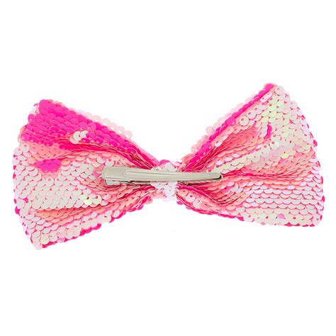 Reversible Sequin Hair Bow Clip Pink Claires Us