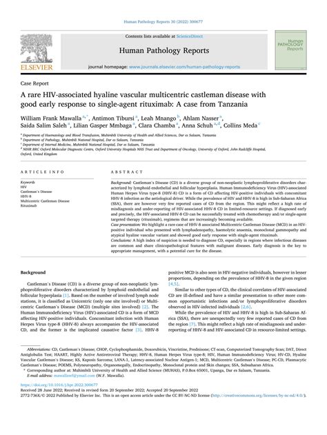 Pdf A Rare Hiv Associated Hyaline Vascular Multicentric Castleman