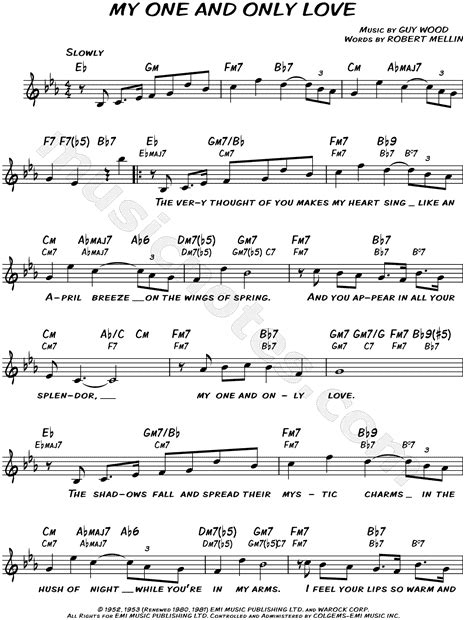 Guy Wood My One And Only Love Sheet Music Leadsheet In Eb Major