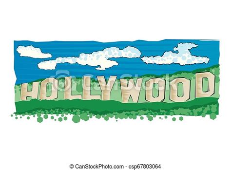 Vector Illustration Of Hollywood Sign In Los Angeles Flat Style