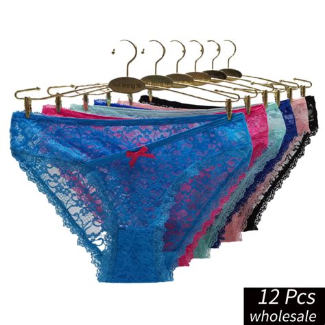 Alyowangyina 12 Pcslot Wholesale Women Intimates Panties Solid Color Underpants Lace Sexy Soft