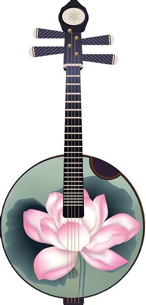 Chinese Instrument Lute Vector Illustration Lotus Pattern Four String