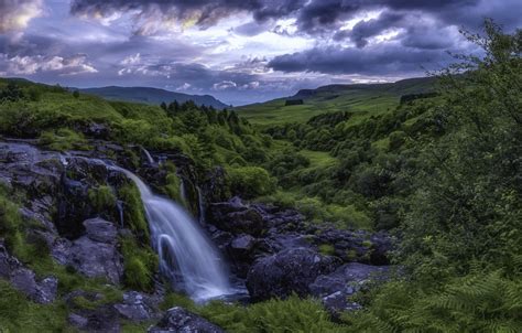 Wallpaper Greens Stones Waterfall Valley Scotland Cascade