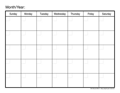 Full Page Monthly Calendar Printable Free Calendar Template