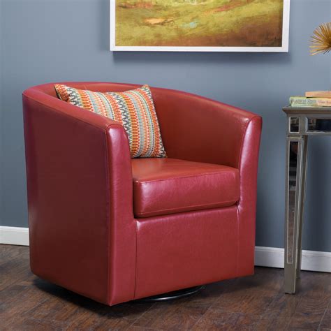 Noble House Damon Red Faux Leather Swivel Club Chair