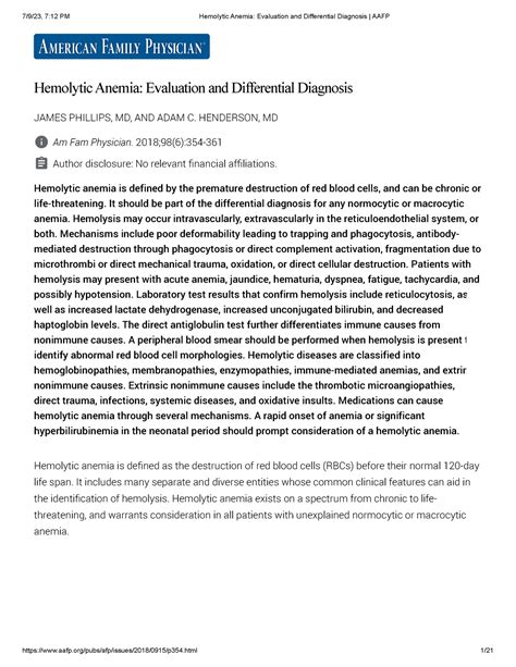 Hemolytic Anemia Evaluation And Differential Diagnosis Aafp Hemolytic