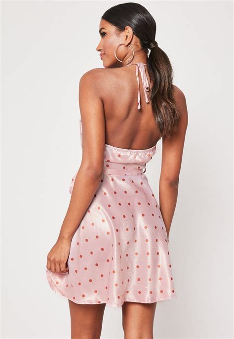 Pink Cowl Neck Polka Dot Mini Dress Missguided