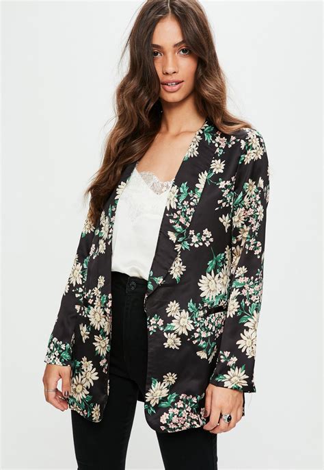 Black Floral Print Kimono Jacket Missguided Ireland