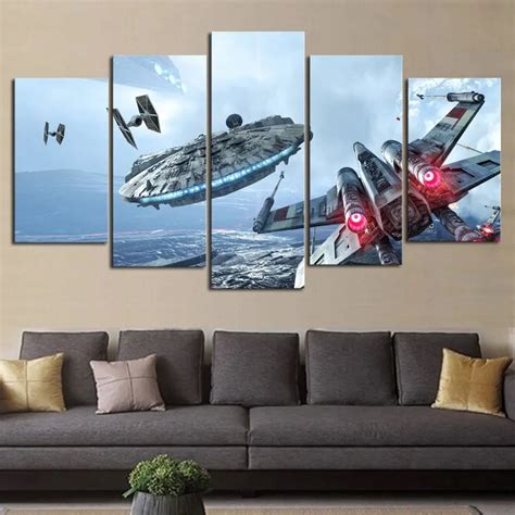 Hd Print 5 Pieces Canvas Wall Art Millennium Falcon X Wing Star Wars