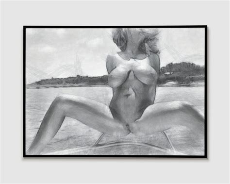 Blonde Nude Model With Big Breasts On A Boat Naked Woman Sitting On Bow