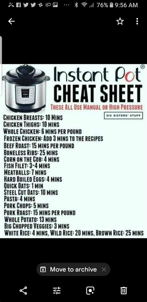 Instant pot cheat sheet | Six sister instant pot recipes, Instant pot, Instant pot recipes