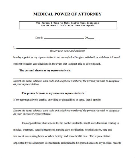 8 Medical Power Of Attorney Form Samples Examples And Format Sample