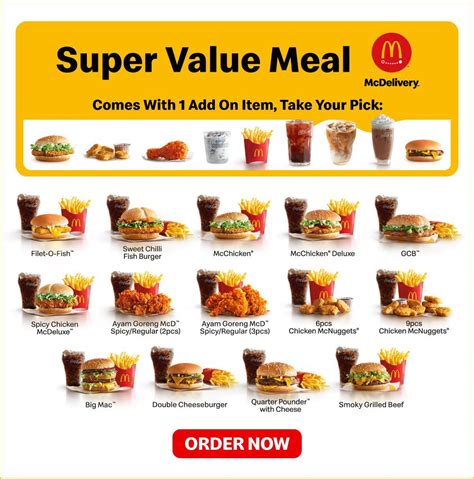 Do note that effective 1 september 2018, a 6% service tax would be chargeable to the menu prices. McDonald's Super Value Meals 2021