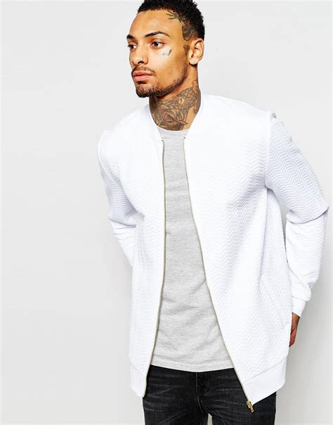 Asos Quilted Jersey Bomber Jacket In White For Men Lyst