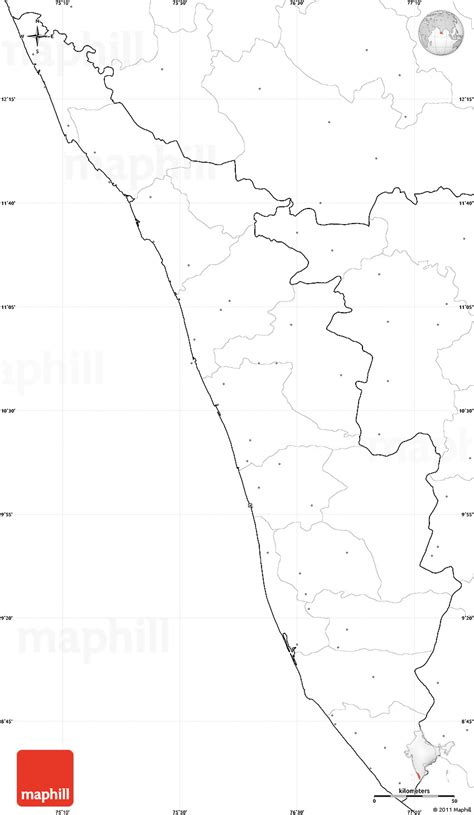 The western side of the state is totally covered with the arabian sea. Blank Simple Map of Kerala, no labels