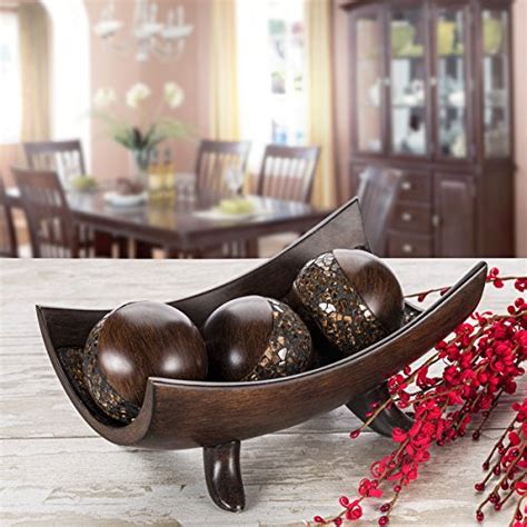Schonwerk Walnut Decorative Orbs For Bowls And Vases Set Of 3 Resin