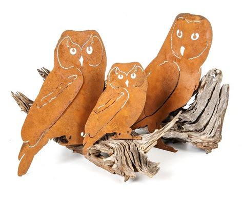 Set 6 Rusted Owls Metal Garden Art
