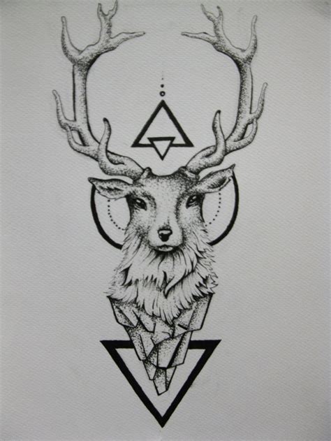 Geometric Triangles And Deer Head Tattoo Design Deer