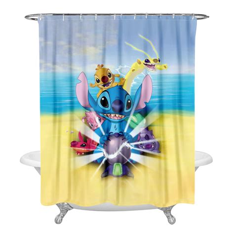 Lilo And Stitch Cartoon Shower Curtain Bathroom Curtain Set Waterproof Fabrics Bath Screen With