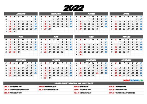 2022 Yearly Calendar template Word – 6 Templates – Free Printable 2021