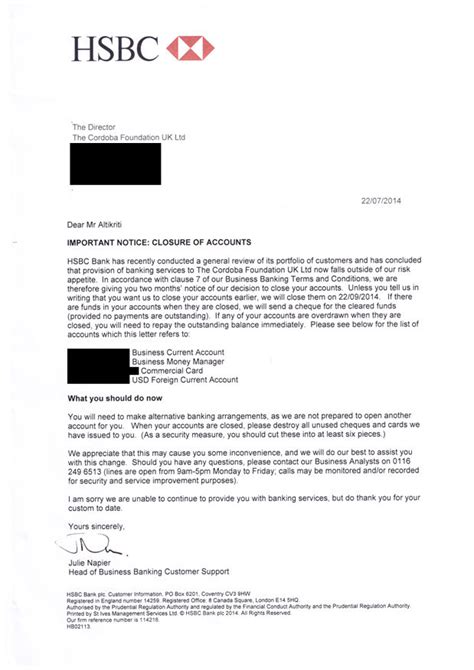 Letter requesting for closing bank acount HSBC To Close Bank Accounts Of Pro-Palestinian Man And His ...