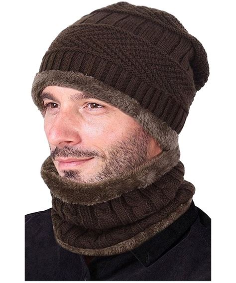 Men Slouchy Beanie Winter Hat Scarf Set Knitted Hat Thick Knit Skull