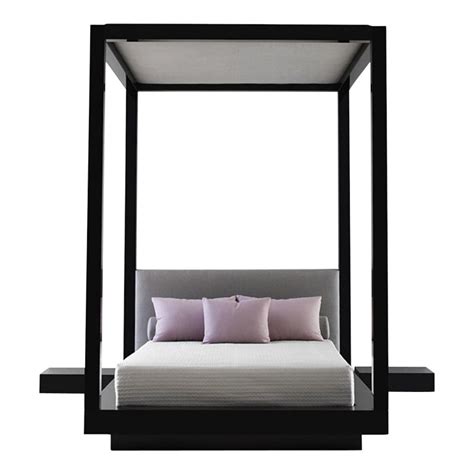 The frame is made from solid metal with a stone gray finish and antique gold finials. Plaza Bed King Queen, Black Lacquer Upholstered Canopy ...