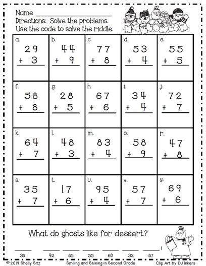 Halloween Riddle-2nd grade math | Math fact worksheets, Math worksheets