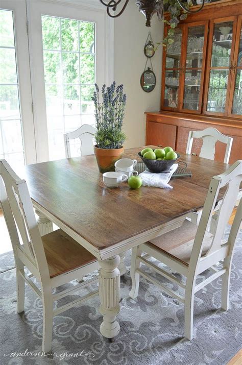 When refinishing dining room chairs it's a good idea to remove the cushion first. Antique Dining Table Updated with Chalk Paint | Painted ...