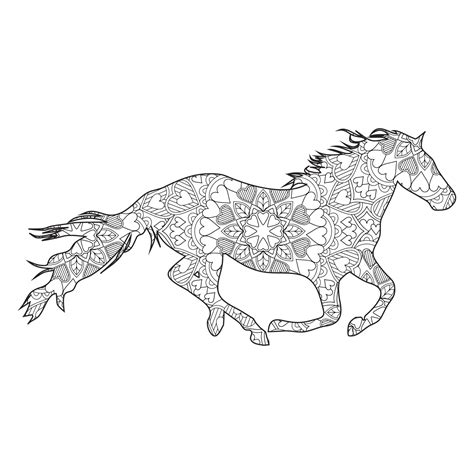 Horse Mandala Coloring Page For Kids And Adults Animal Mandala Vector