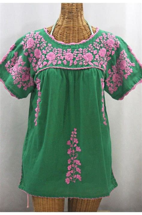 Embroidery patterns hand embroidery stitches del sol mexican. "La Primavera" Hand Embroidered Mexican Blouse - Green ...