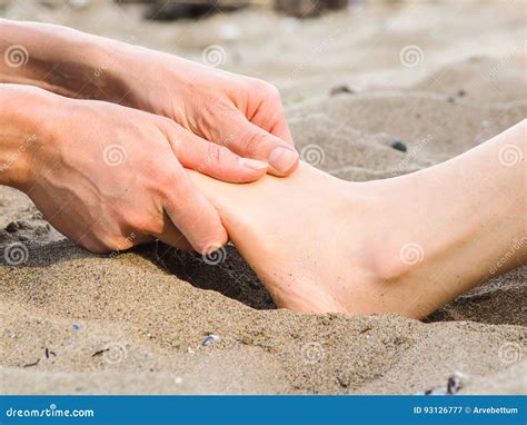 Foot Massage In Sand Male And Female Caucasian Stock Image Image Of Coast Couple