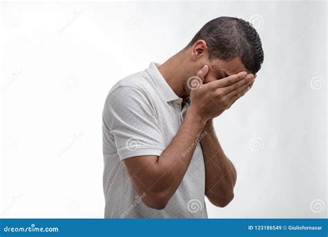 Man Covering His Face With His Hands Stock Image Image Of Sharing