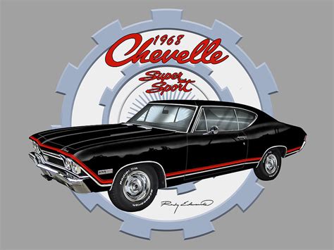 1968 Chevelle Ss Black Muscle Car Art Drawing By Rudy Edwards Fine